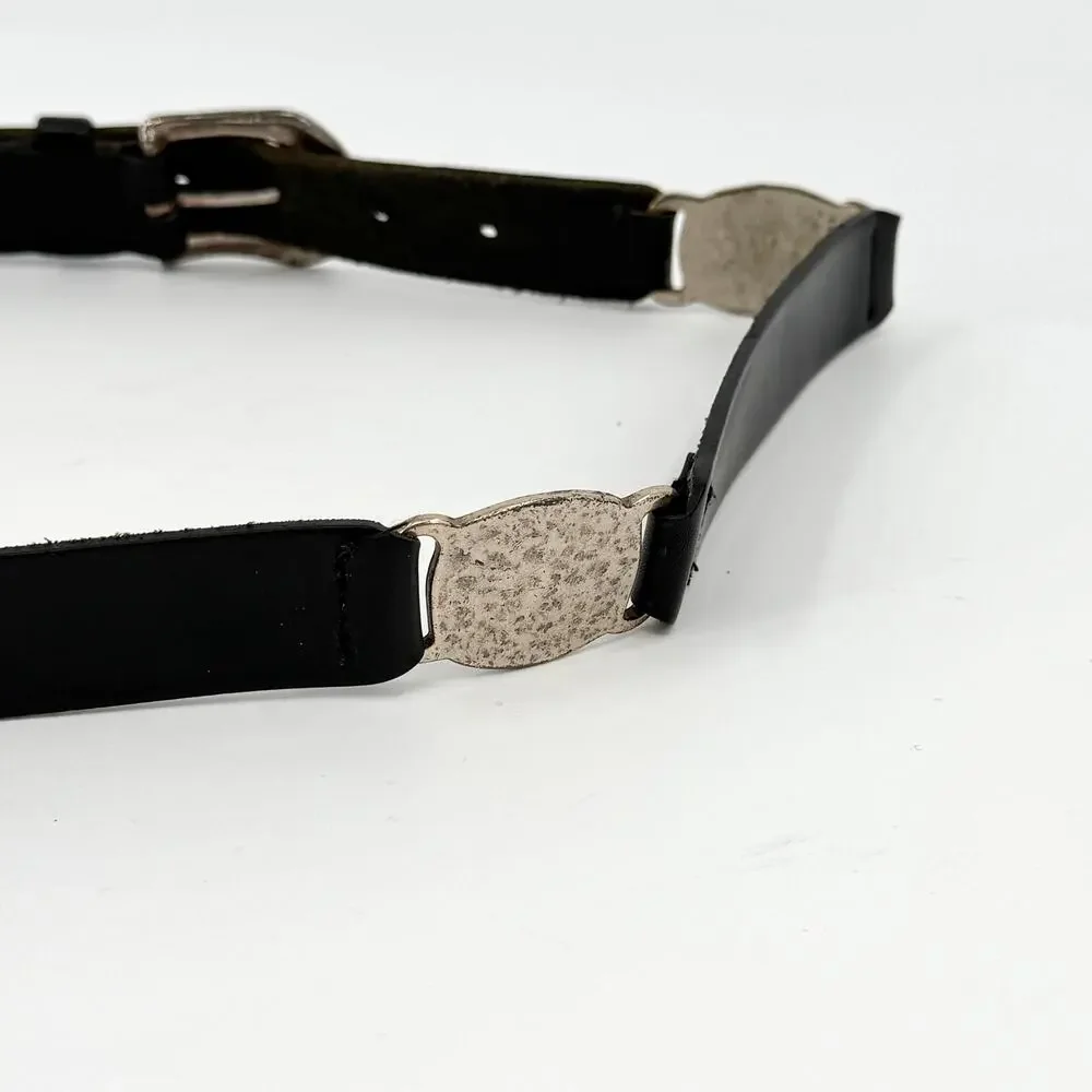 Vintage 90s Fossil Black Genuine Leather Boho Western Medallion Belt